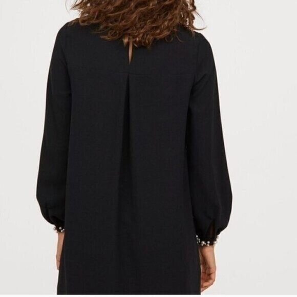 NWT H&M Black Cocktail Shift Dress with Pearl Cuff 8 - Picture 2 of 5